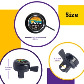 Youth Standard Classic Round Cycling Bell – Easy Installation, Clear Sound, Durable Metal & Plastic Construction, Fits Most Bikes and Scooters - Essential Accessory for Kids & Adults (Go Wild)