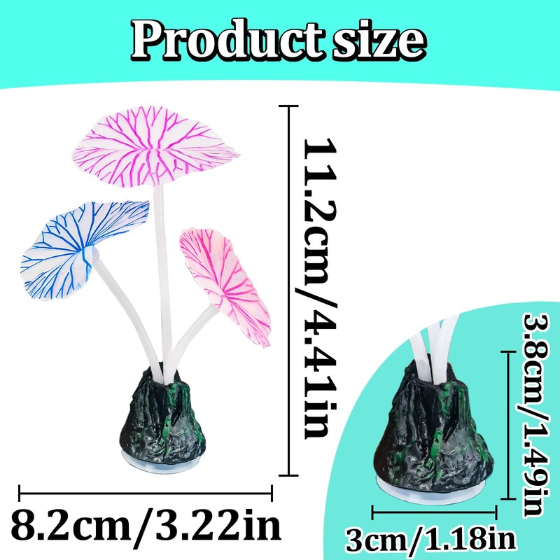 WishLotus Glowing Effect Fish Tank Decorations, Silicone Lotus Leaf Aquarium