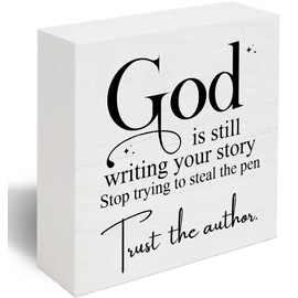 God Is Still Writing Your Story Sign, Prayer Room Bible Verse Christian Decor Wooden Sign Decoration For Home Office, Inspirational Signs Shelf Table Decor -D24