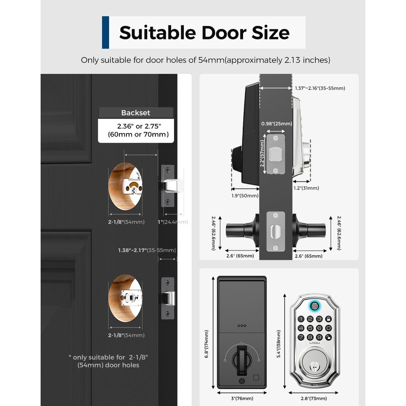 Keyless Entry Door Lock with Handle Set, App Control with