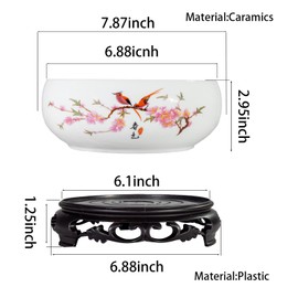 TOIVO Lotus Bowl Planter，White Ceramic Lotus Planter with Plastic Base 7.8”，Lotus Shape Hydroponic Water Lily Flower Pot