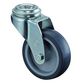 BS Rollen Swivel Castor, Rubber Wheel, Blue-Grey Plain Bearing, Back Hole