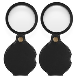 2 PCS Pocket Magnifying Glass, 32x Small Mini Folding Magnifying Glass, Rotating Folding Portable Pocket Magnifier for Reading Close Work Newspaper Book (Black) (32x)