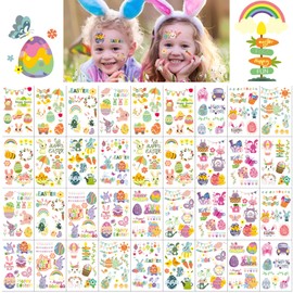 252+ PCS Easter Temporary Tattoos for Kids Men Women, 36 Sheets Easter Egg and Bunny Fake Tattoos Stickers, Easter Face Body Fake Tattoos for Adults, Easter Basket Stuffers Party Favors Decoration