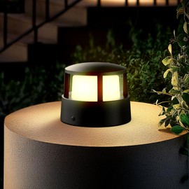 JHOTEC Pillar Lights,Outdoor Post Lights,Outdoor Column Lights, Deck Lights, Fence Lights,Post Cap Lights,lamp Post,High Voltage Wired Waterproof Aluminum Post Light,IP65 (Round, 5X5IN)