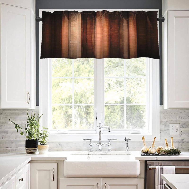 Emvency 2 Pack Valances Window Treatments, Orange Copper Vintage Stripe