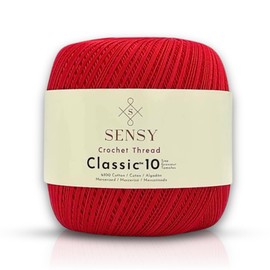 Sensy Hilo de ganchillo clásico tamaño 10, 100% algodón giza mercerizado, 617 yardas, calibre 0 encaje (rojo)