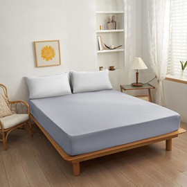 NAFAY LIVING Fitted sheet-Plain Dyed Ultra Soft Microfiber Bedding Sheet Set 25cm Deep- Non-Iron, Wrinkle Free & Breathable Bed Sheet (Silver, Double)