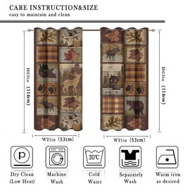 Kazynee Farmhouse Bear Moose Deer Room Darkening Blackout Window Curtains with Grommets,Country Style Vintage Retro Rustic Lodge Energy Efficient Window Treatment for Living Room 2 Panels 45L x 21W