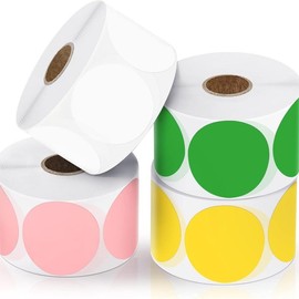 JADENS 2 Inch Round Direct Thermal Sticker Label, Self-Adhesive & Waterproof Label for DIY Logo, BPA & BPS Free, 750 Labels/Roll:_4 Roll Color Lable