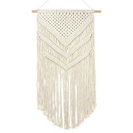 JONKASIPA Macrame Woven Wall Hanging, Bohemian Wall Decor, Handmade Woven Tapestry with Tassels, Delicate Lace Decor Crafts for Bedroom,Living Room or Farmhouse (Beige)