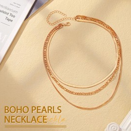 Reaky Boho Layered Necklaces Gold Choker Necklace 3 Pieces Simple Necklace for Women, /