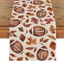 Artoid Mode Rugby Maple Leaves Football Fall Table Runner, Seasonal Harvest Autumn Kitchen Dining Table Decoration for Home Party Decor 13x60 Inch