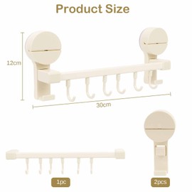 Apradas Kitchen Utensil Rack with Suction Cup, 6 Hooks Kitchen Utensil Holder, 30cm Kitchen Hook Rack, for Kitchen Tools and Utensils (Milk White)