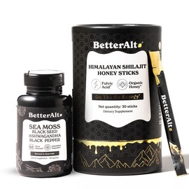 BetterAlt GOLD+ Shilajit Honey Sticks & Pure Irish Sea Moss | Supports High Absorption- 30 sticks & 60 Capsules | Edible Dietary Supplements