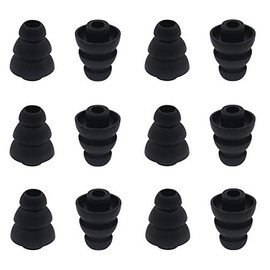 BLLQ 6 Pairs Replacement Triple Flange Conical Ear Tips Earbuds Eartips Silicone Buds for Most in Ear Headphones (Sony Senso Powerbeats etc.) Black [Small Size] (3flange Tips S)