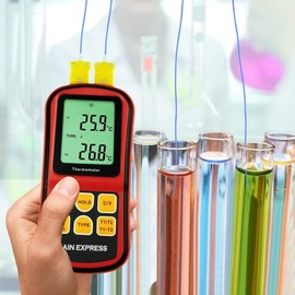 Thermocouple Thermometer Digital K/J/T/E/R/S/N Type Dual Channel Thermometer with Backlight, HVAC Temperature Meter with 2 Thermocouples, MAX/MIN/AVG Temperature Measurement