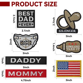 7PCS Daddy Patch Funny Dad Tactical Patch Pacifier, Diaper, Bottle and Flag Hook and Loop for Hat, Jacket, Backpack, Coat