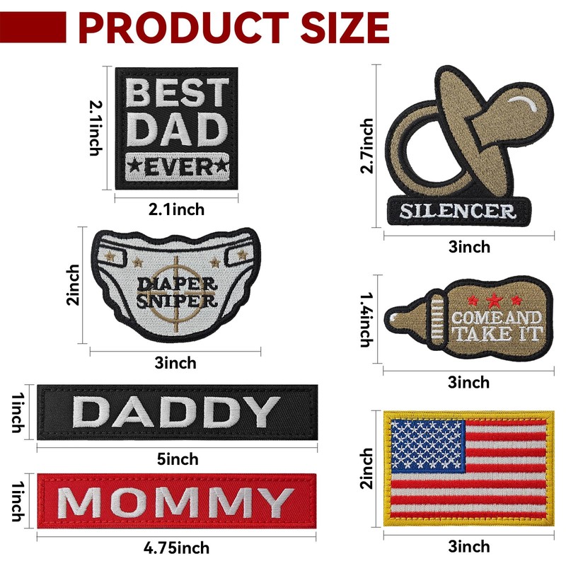 7PCS Daddy Patch Funny Dad Tactical Patch Pacifier, Diaper, Bottle