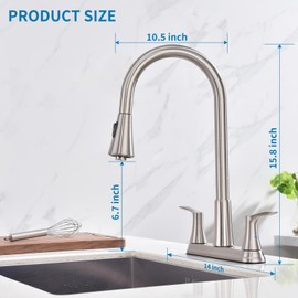 HOMELODY 2 Handles Kitchen Faucet with Pull Down Sprayer for 3 Hole Sink, 8 inch 360° Rotating Spout Centerset Kitchen Sink Faucet with Water Lines Brushed Nickel
