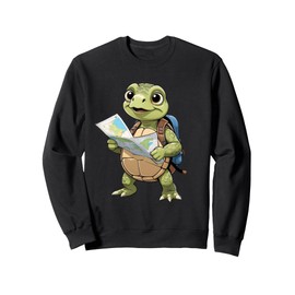 Cartoon Turtle Traveling With Map And Backpack Illustration Sweatshirt