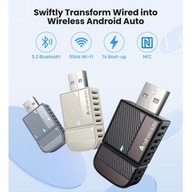 ByteWave Android Auto Wireless Adapter, 2025 NFC Convert Wired to Wireless Auto Car Adapter with 5.8GHz WiFi, Mini Bluetooth Dongle Compatible for Android 12+ and 2016+ Cars, USB-A/C, Brown