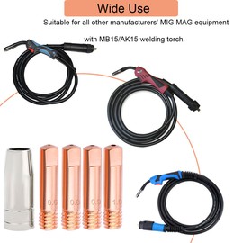 EATBALE MIG Welding Contact Tips 0.6/0.8/0.9/1.0mm MB15 15AK Torch Kits Nozzles Accessories for 15AK MB15 MAG MIG Welding Torch Consumables, 42 PCS with 40 PCS Copper Contact Tips, 2 PCS Shield Cups