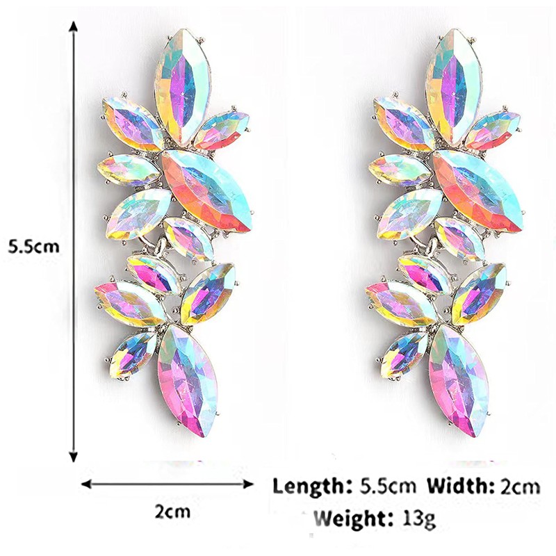 RGY Iridescent Rhinestone Earrings for Prom, Sparkling Bridal Cluster Drop