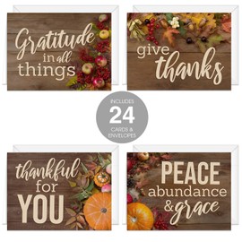 Rustic Thanksgiving Card Assortment / 24 Heartfelt Autumn Note Cards / 6 1/4" x 4 5/8" Classic Fall Greeting Cards