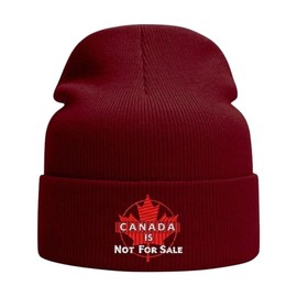 Canada is NOT for Sale Hat, Toque | Warm Knit Beanie with Embroidered Patch Soft & Cozy Winter Toques | for Unisex, Adults, Men & Women | Canadian Made. Cranberry, Canada hat