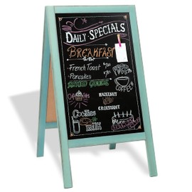 Ilyapa Wooden A-Frame Sign with Eraser & Chalk - 40 x 20 in Magnetic Sidewalk Chalkboard – Turquoise Menu Display for Restaurant, Business Or Wedding