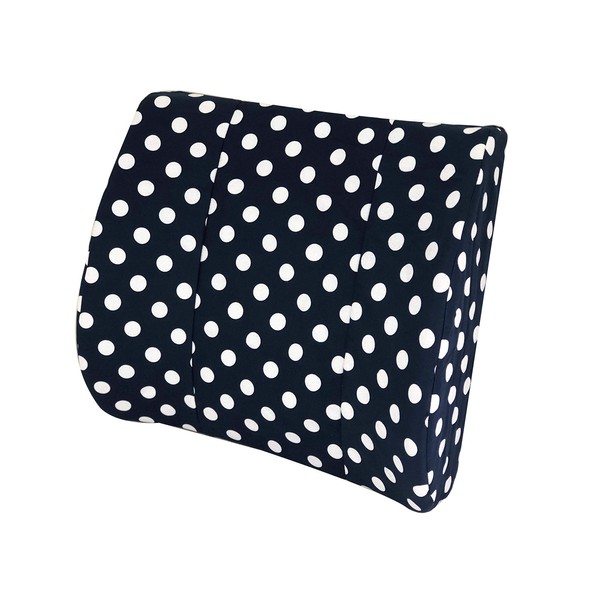 Essential Medical Supply Designer Series Lumbar Back Cushion with Elastic Strap for Seating, Navy Polka Dot