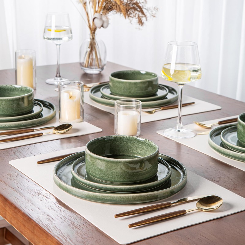 AmorArc Ceramic Dinnerware Sets, Handmade Reactive Glaze Stoneware Plates and