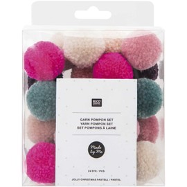 Jolly Xmas Pastel Yarn Pom Poms - 24 Pom Poms