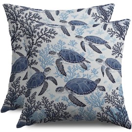 Smozenith Sea Turtle Pillow Covers 18X18 Set of 2, Nautical Beach Themed Blue Coastal Summer Beachy Style Decorative Throw Pillowcases Outdoor Farmhouse Seasonal Cushion Cases Couch Sofa Bed Decor