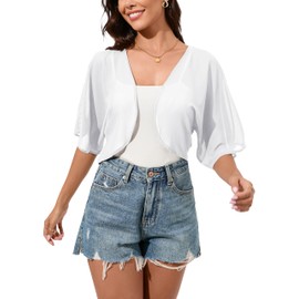 Dosieyeo Women's Bolero Chiffon Elegant Bolero Jacket Light Airy Jacket 3/4 Sleeve Thin Shoulder Jacket for Dress Top, White, XXL