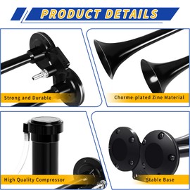 12V Air Horn Kit, Super Loud Train Horn for Truck, Air Horn Dual Truck Horn with Compressor for 12V Vehicles Trucks Pickup Trains Cars Boats (Dual black)