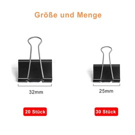 Pack of 50 Foldback Clips, 25/32 mm Black Foldback Clips, Paper Clips, Metal Jaw Clips, Paper Clips, Steel Clips, Multi-Purpose Clips for Office and Household Foldback Clips