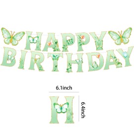PLAP Happy Birthday Butterfly Banner Green Butterfly Birthday Party Decoration
