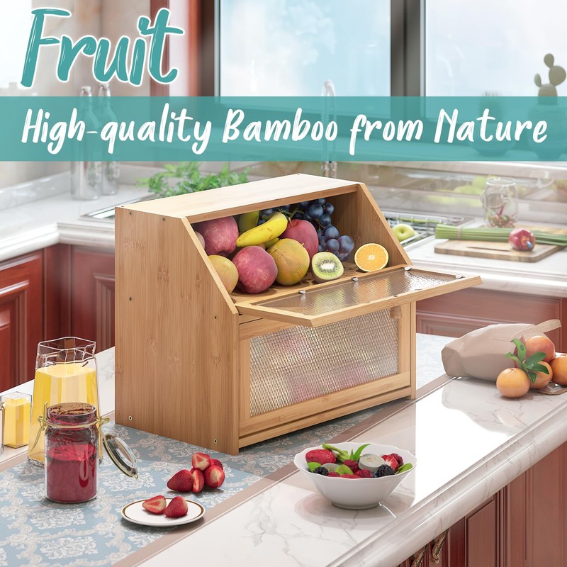 Vriccc Large Bread Box, Bamboo Wood Bread Box for Kitchen