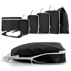 MEUVO Compression Packing Cubes for Travel - Extremely Space-Saving Suitcase Organiser Set, Waterproof Packing Bags for Suitcases or Backpack, Set of 7 Compression Packing Cubes