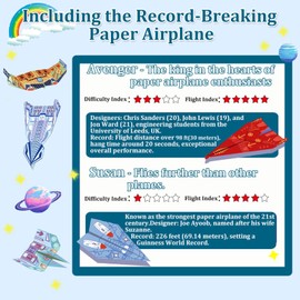 Paper Airplanes for Kids, Paper Plane Craft Kit, World Record Paper Airplane, Airplane Gifts for Boys and Girls Ages 6-12+, Includes Instruction for 16 Classic Designs and 32 Colorful Paper Planes