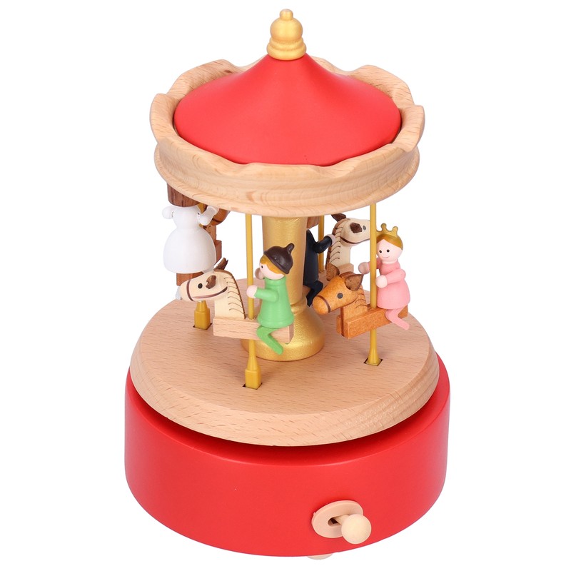 Wooden Music Box Musical Box Rotating Horse Shaped Wood Crafts
