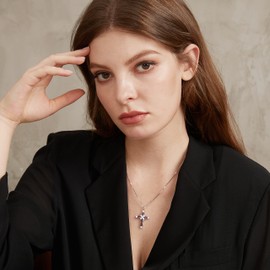 Cross Necklace for Women Amethyst Necklace Birthstone Cross Necklace Sterling Silver Cross Necklace Women Diamond Cross Necklace Cubic Zirconia Cross Necklace Womens Cross Necklace
