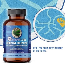 Pure Lab Vitamins Pure Lab Vitamins | Slow Release Bioactive Folic Acid 1mg | 60 Capsules | Vitamin B9 Folic Acid Supplement for Women | Folic Acid for Pregnancy | L-5-MTHF Supplement | Immune System Suport & Cardiovascular