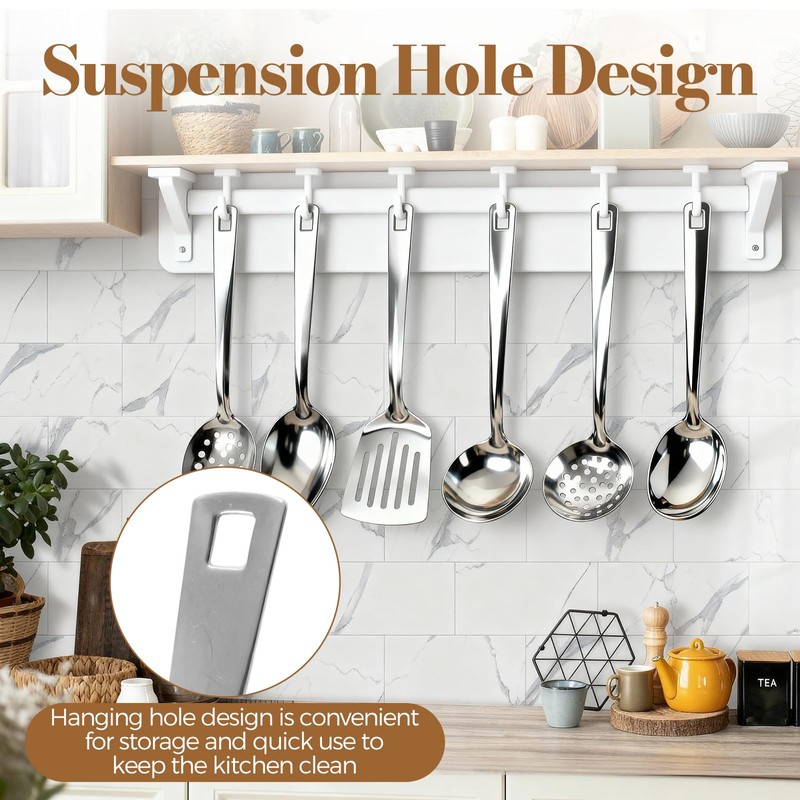 SIWOKJJO 6 Pcs Cooking Utensils Set, Stainless Steel Kitchen Utensils