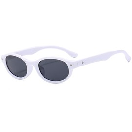 TECH-LINE-DIRECT FASHION ACCESSORIES Retro Oval Sunglasses 90s Vintage Narrow Small Tiny Oval Sun Glasses Womens/Mens (White Frame + Black Lens)