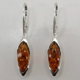 Amber America Genuine Cognac / Brown BALTIC AMBER Earrings 925 STERLING SILVER Leverback #1638