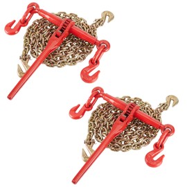 Chain Binder, Ratchet Load Binder 3/8"-1/2" Tie Down Kit with G80 Chain 10FT, 9200 lbs Load Capacity with Grappling Hooks, for Truck or Flatbed Trailer to Tie Down, Hauling, Towing