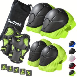 6pcs Youngsters' Protective Gear Set - Adjustable Knee, Elbow Pads & Wrist Guards for Ages 3-8 | Ideal for Skating, Cycling & Outdoor Activities | Durable PP Material with Comfort Fit - Color: Green 6-piece Knee Pad Set, Size: Size S≤78lbs/35.38KG
